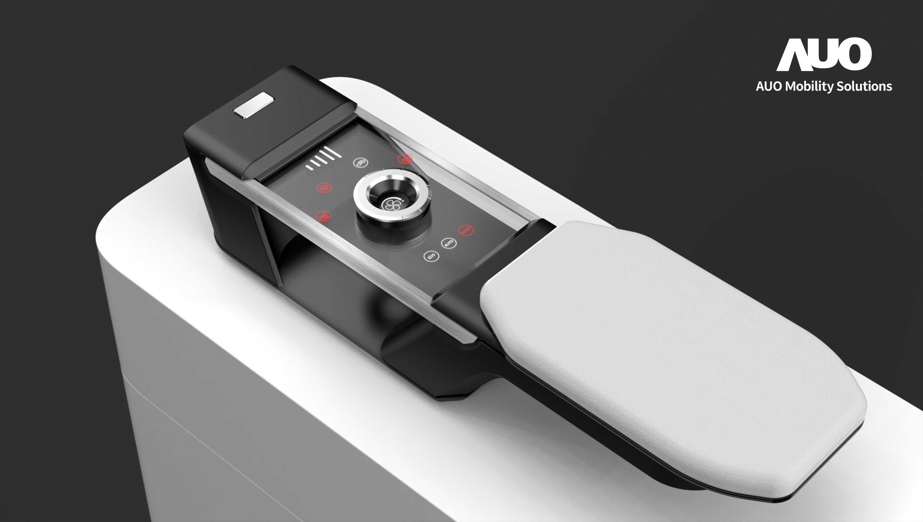 友達智慧移動全新發表INVISY隱形科技系列，CrystalSense Console以最簡約的機構設計，提供直覺控制的主動觸覺回饋與壓力感測，並且動態呈現、僅在需要時顯示，打造未來座艙的極致互動體驗。