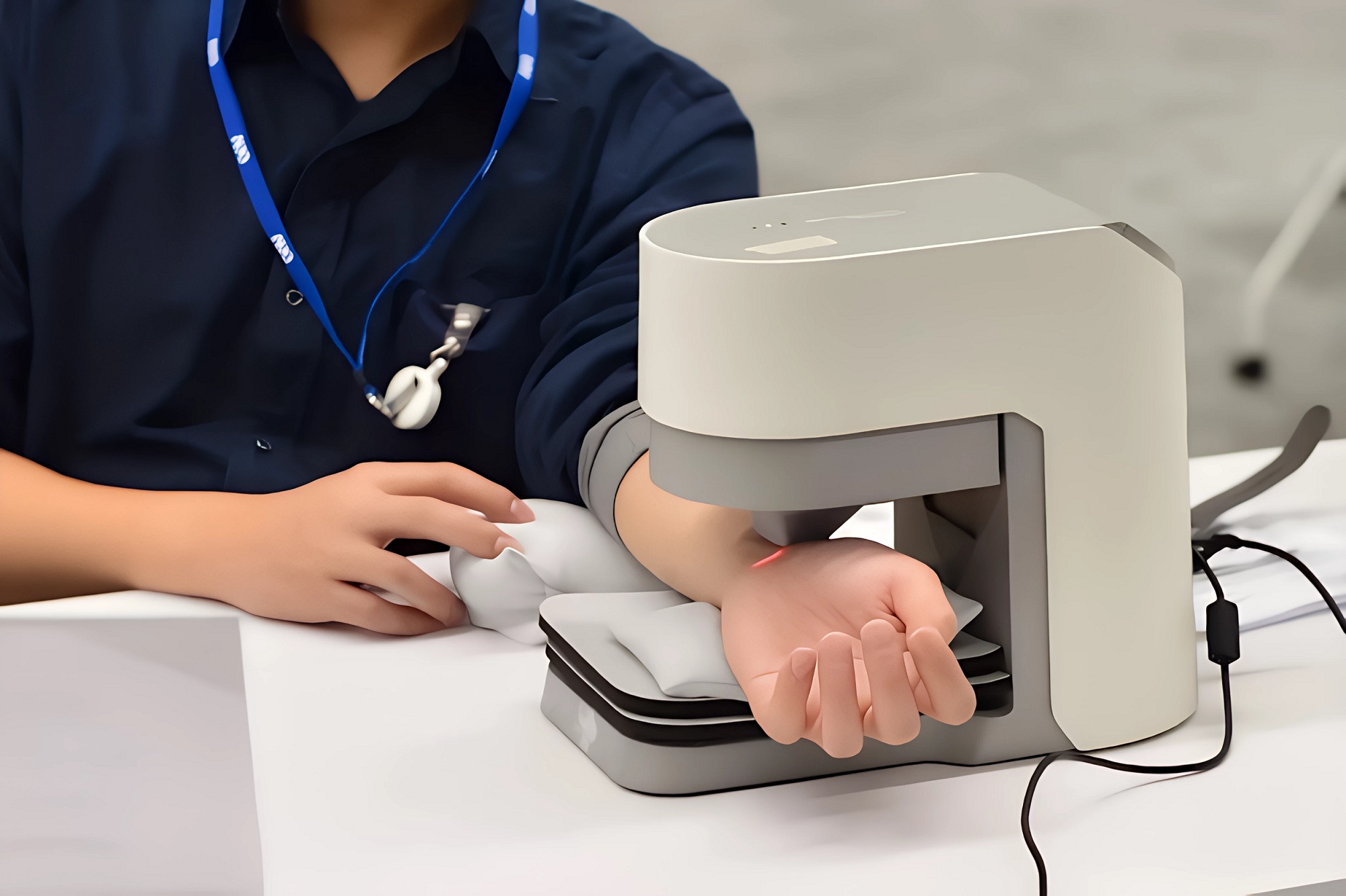 友達耘康中醫數位化檢測解決方案之脈象檢測系統採用高靈敏多點式壓力感測器，可真實還原「寸、關、尺」三部脈象量測結果