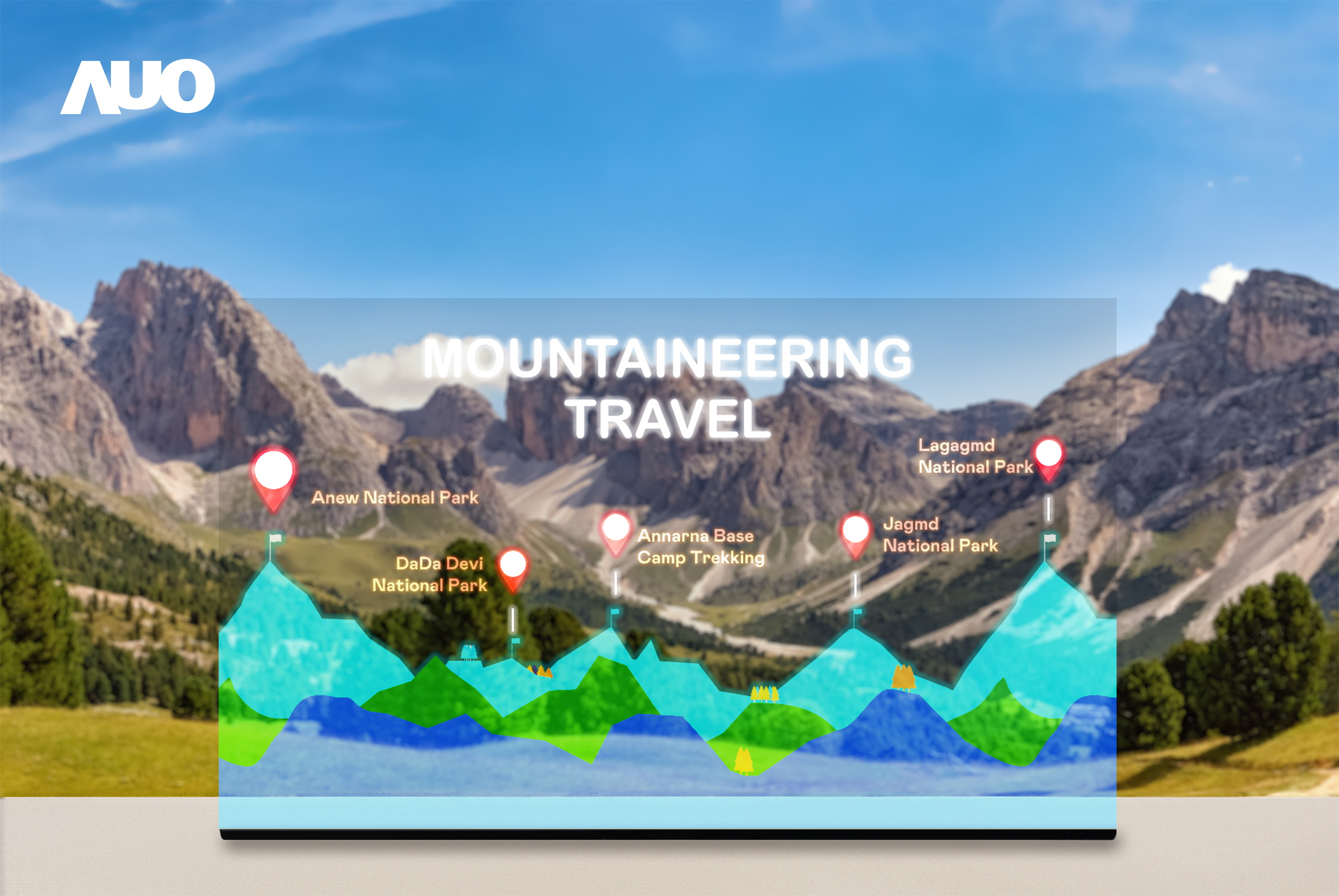 AUO showcases its advancements in large-sized transparent applications with the 64-inch transparent Micro LED display, constructed from tiling the world's largest 42-inch single-module transparent Micro LED displays. This exceptional display boasts high transparency, a brightness of 1,000 nits, a wide color gamut, and a seamless, three-sided borderless design. Its incredibly fine pixel pitch ensures ultra-high-definition visuals with remarkable detail, unobscured by the background. This product meets high-end demands and is suitable for a variety of applications, including retail spaces, art exhibitions, and commercial environments.